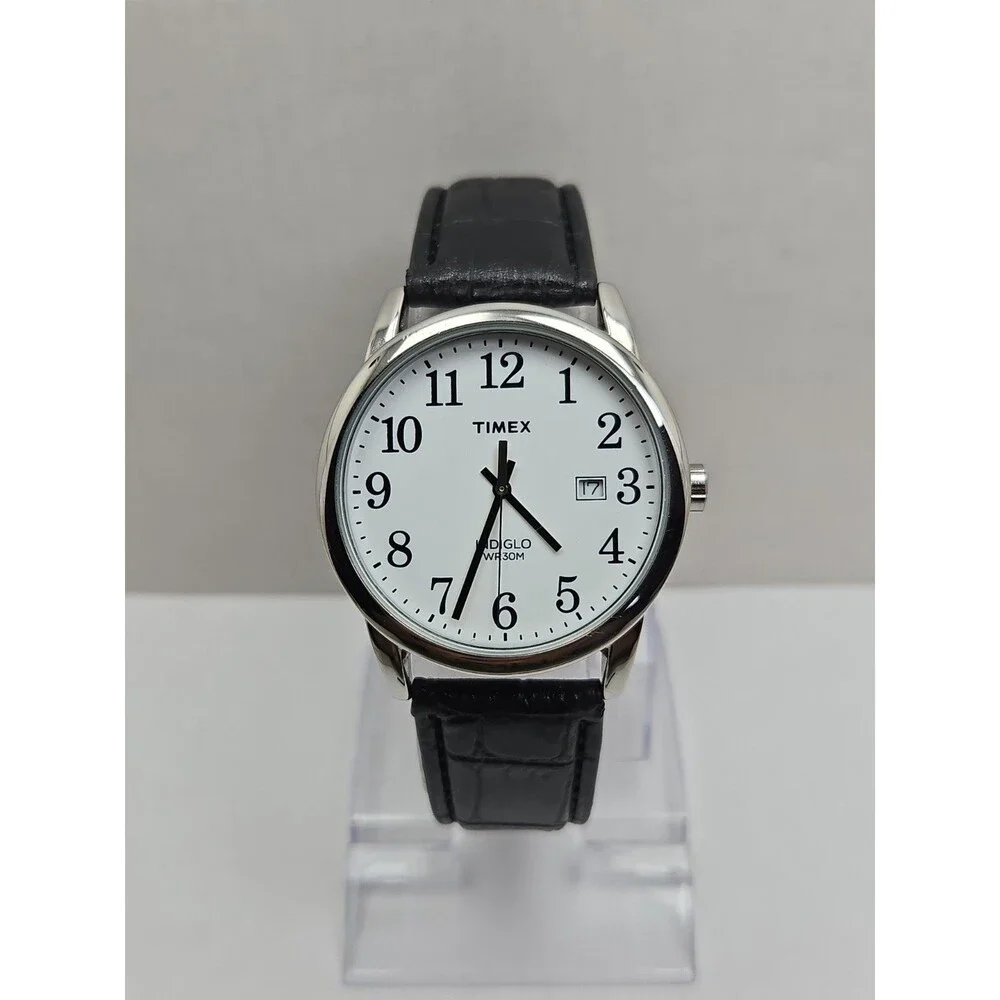 Timex Easy Reader Mens 38mm Date Watch Silver Tone Indiglo New Battery